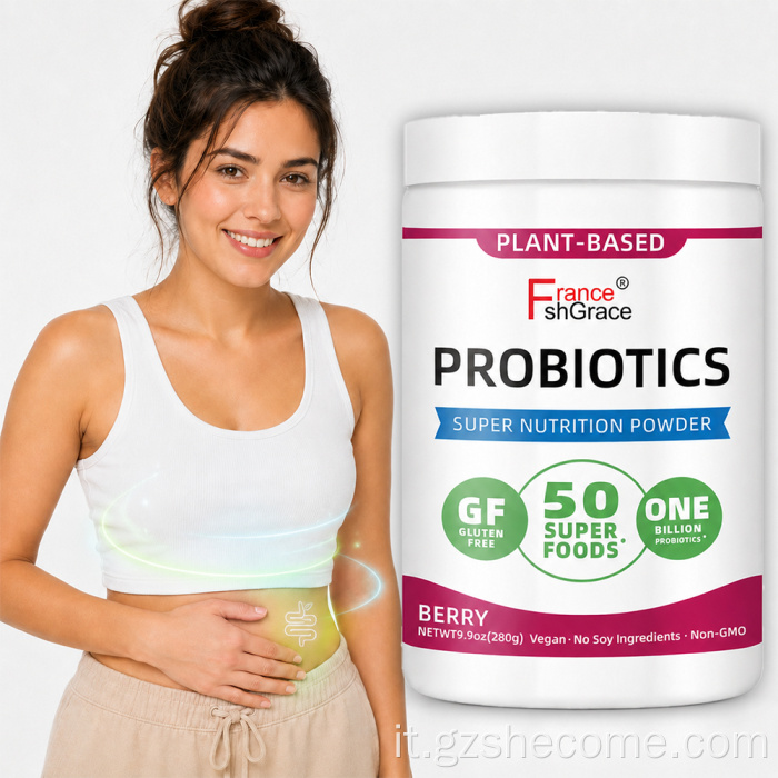 Supporto immunitario in polvere di probiotici vegetali verdi biologici